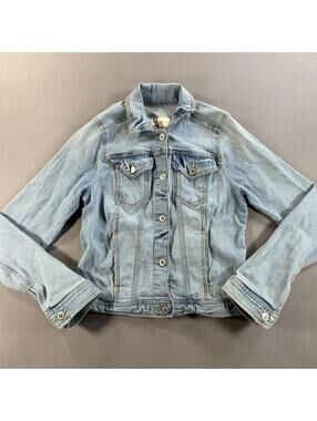Hollister Jacket Womens S Blue Crop Denim Button Up 100% Cotton Distress VTG Y2K